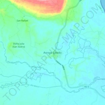Carte topographique Arroyo Salado, altitude, relief