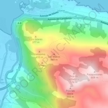Carte topographique Los Mazos, altitude, relief