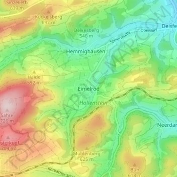 Carte topographique Eimelrod, altitude, relief