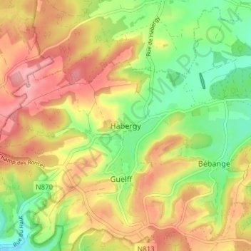 Carte topographique Habergy, altitude, relief