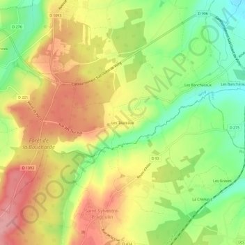 Carte topographique Les Taureaux, altitude, relief