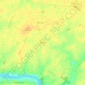 Carte topographique Pruneville, altitude, relief