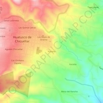 Carte topographique Xocotla, altitude, relief