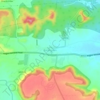 Carte topographique Bazargaon, altitude, relief