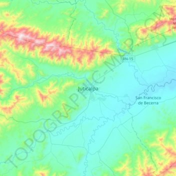 Carte topographique Juticalpa, altitude, relief