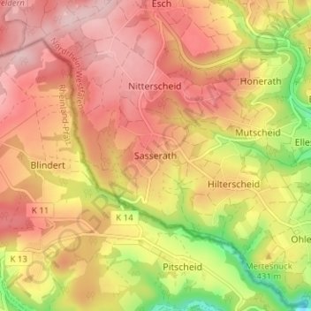 Carte topographique Sasserath, altitude, relief