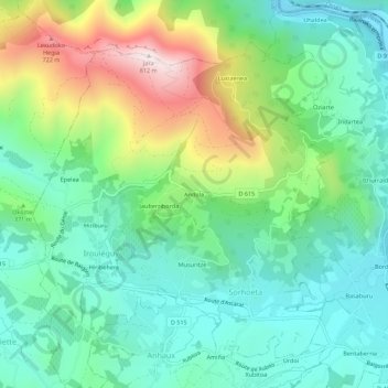 Carte topographique Andola, altitude, relief