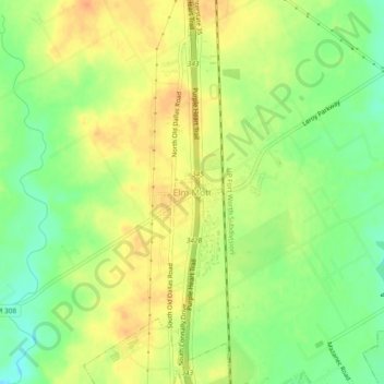 Carte topographique Elm Mott, altitude, relief