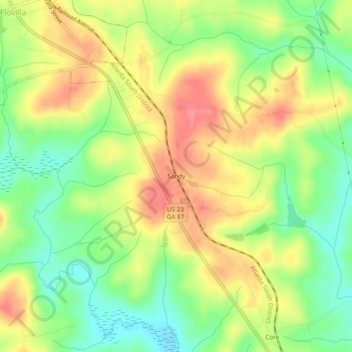 Carte topographique Sandy, altitude, relief