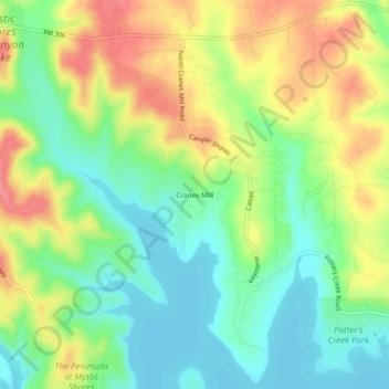 Carte topographique Cranes Mill, altitude, relief