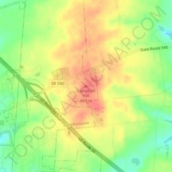 Carte topographique Campbell Hill, altitude, relief