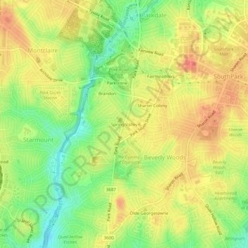 Carte topographique Spring Valley, altitude, relief