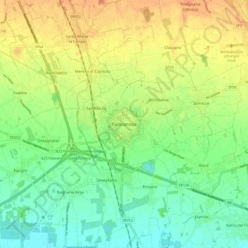 Carte topographique Palmanova, altitude, relief