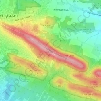 Carte topographique Tönsberg, altitude, relief