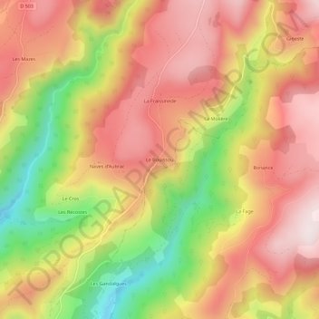Carte topographique Le Bouissou, altitude, relief