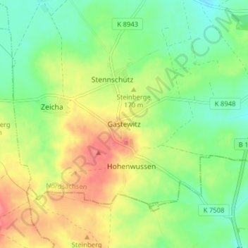 Carte topographique Gastewitz, altitude, relief