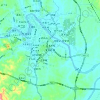 Carte topographique 天岳街道, altitude, relief