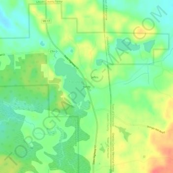 Carte topographique Bundy, altitude, relief