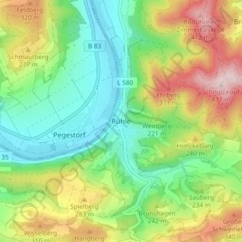 Carte topographique Rühle, altitude, relief
