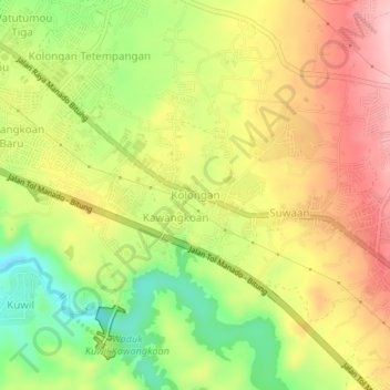 Carte topographique Kolongan, altitude, relief