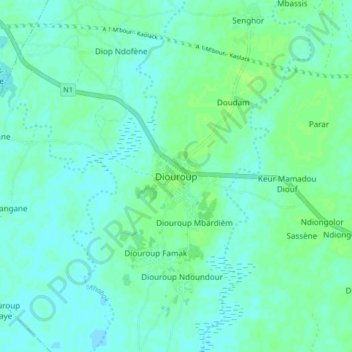 Carte topographique Diouroup, altitude, relief