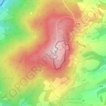 Carte topographique Potzberg, altitude, relief