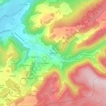 Carte topographique Hamanxard, altitude, relief