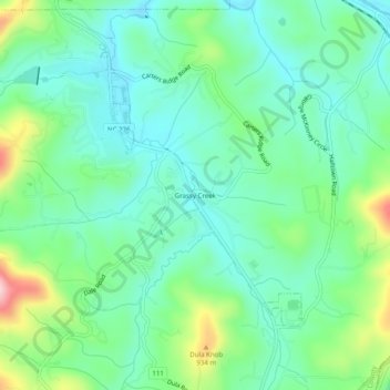 Carte topographique Grassy Creek, altitude, relief