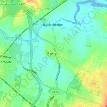 Carte topographique Rawreth, altitude, relief