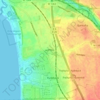 Carte topographique Rya, altitude, relief