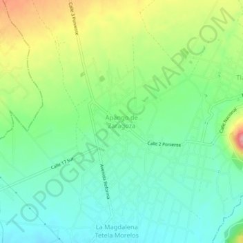 Carte topographique Apango de Zaragoza, altitude, relief