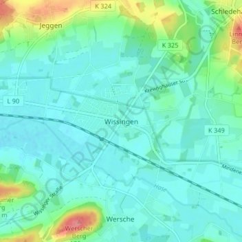 Carte topographique Wissingen, altitude, relief