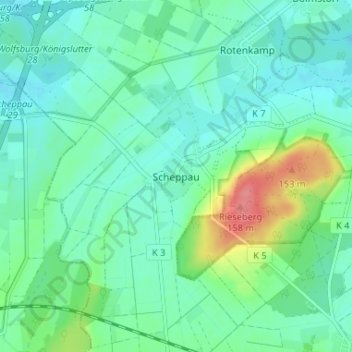 Carte topographique Scheppau, altitude, relief