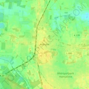 Carte topographique Ahlhorn, altitude, relief