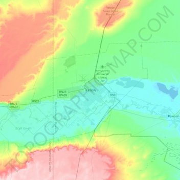 Carte topographique Trelew, altitude, relief