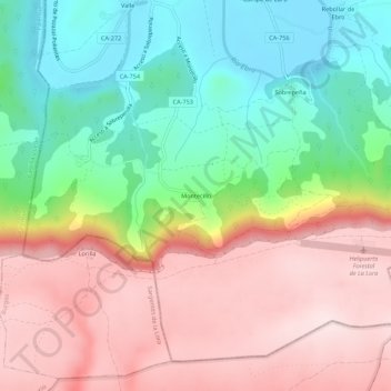 Carte topographique Montecillo, altitude, relief