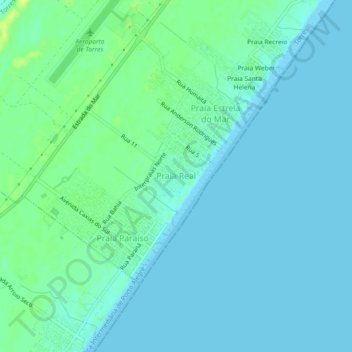 Carte topographique Praia Real, altitude, relief