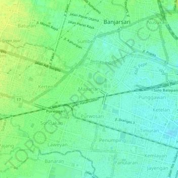 Carte topographique Manahan, altitude, relief