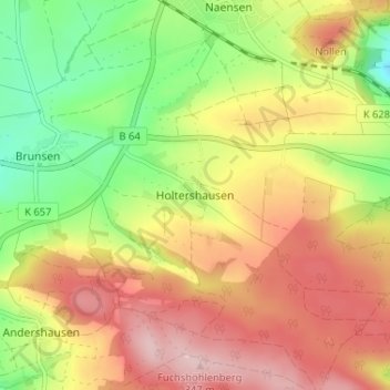 Carte topographique Holtershausen, altitude, relief