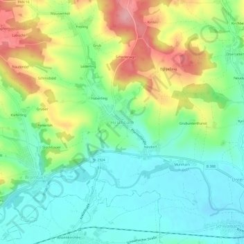 Carte topographique Hirschbach, altitude, relief