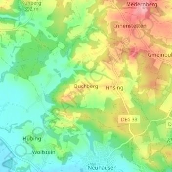Carte topographique Buchberg, altitude, relief