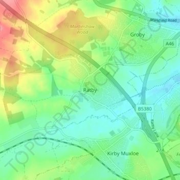 Carte topographique Ratby, altitude, relief