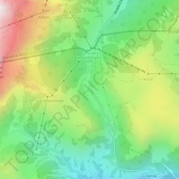 Carte topographique Passo Campolongo, altitude, relief