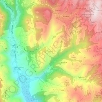 Carte topographique Corrubio, altitude, relief