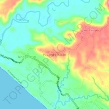 Carte topographique Padang Serasan, altitude, relief
