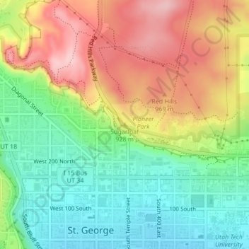 Carte topographique Sugarloaf, altitude, relief