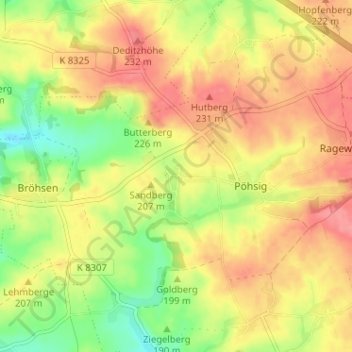 Carte topographique Haubitz, altitude, relief