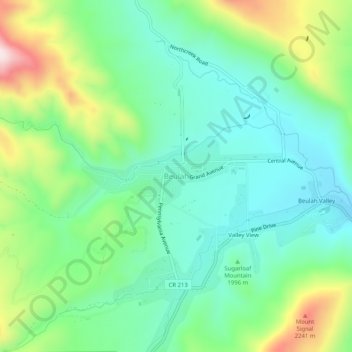 Carte topographique Beulah, altitude, relief