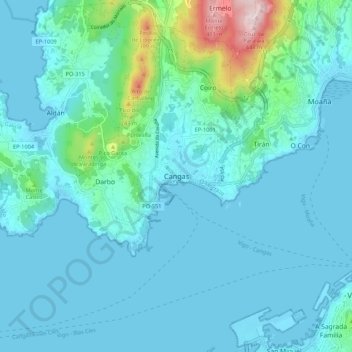 Carte topographique Cangas de Morrazo, altitude, relief