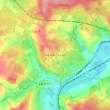 Carte topographique Old Wives Lees, altitude, relief